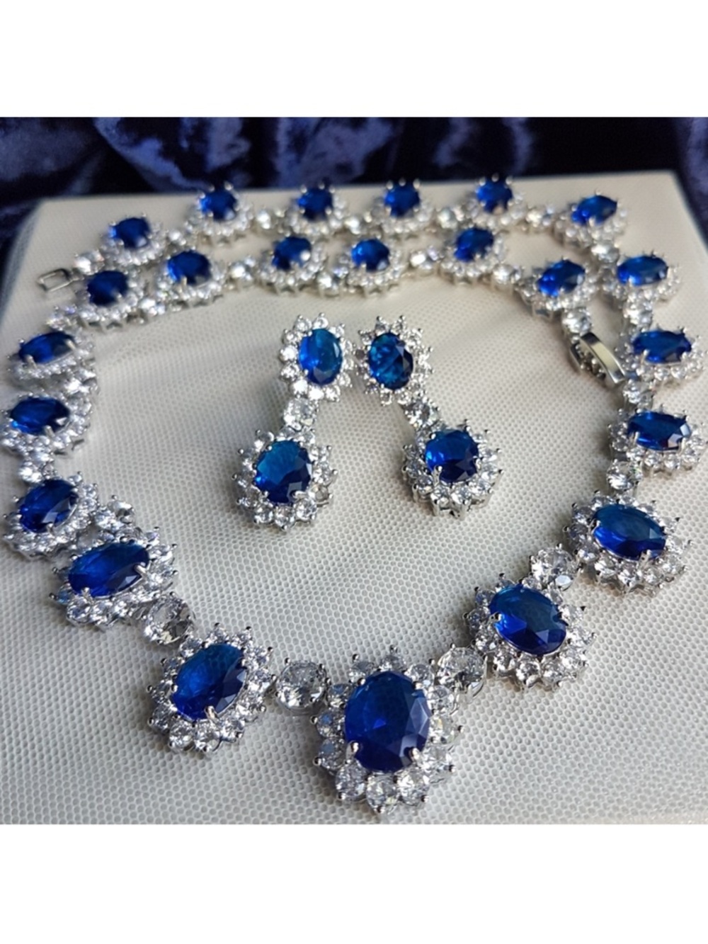 Swarovski Elements Platinum Plated Sapphire Blue Diana Drop Earrings NEW - Picture 14 of 17